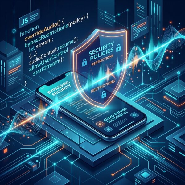 오디오 차단 보안 정책을 Base64 인코딩을 통해 우회하는 모습
