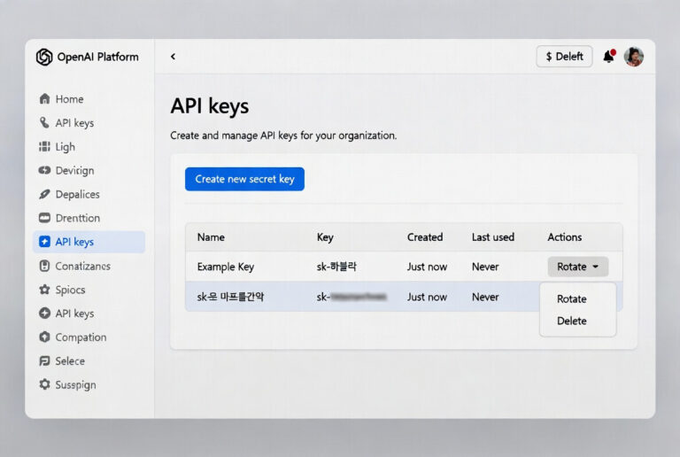 OpenAI API 키 생성 페이지